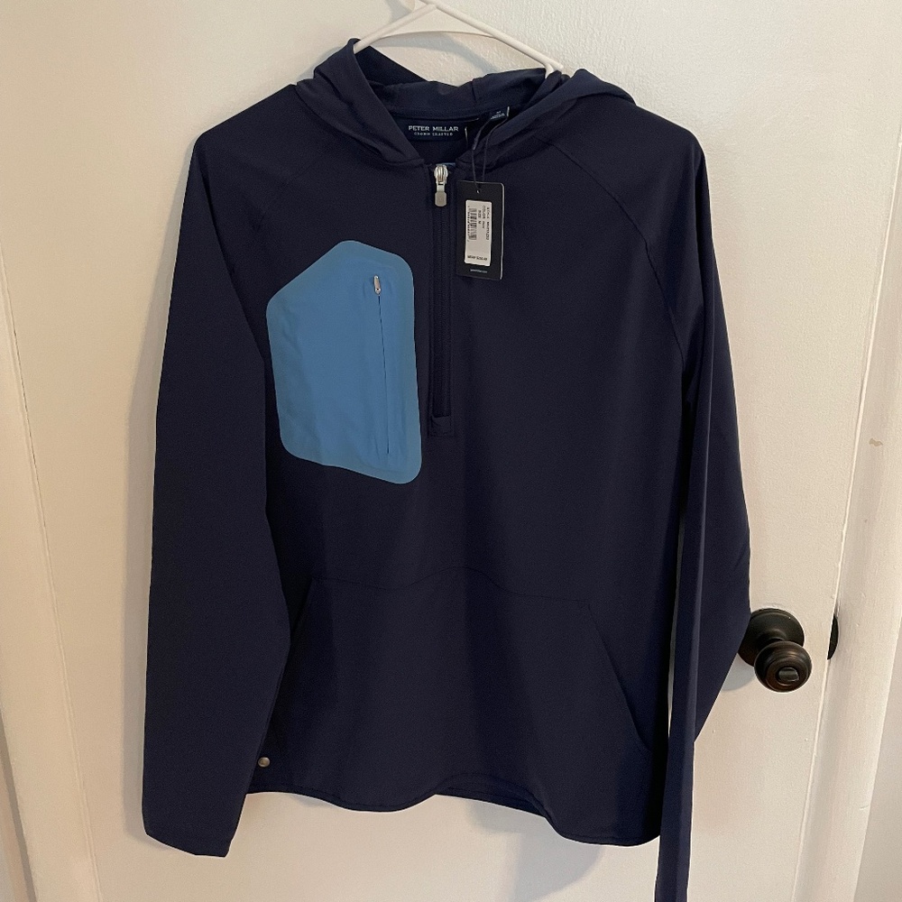 NWT Peter Millar Crown Crafted Flex Adapt 1/4 Zip Hoodie in Navy (Size M & XL)